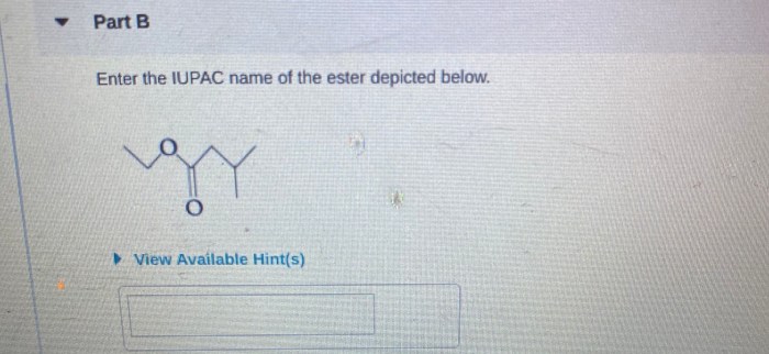 Enter the iupac name of the ester depicted below